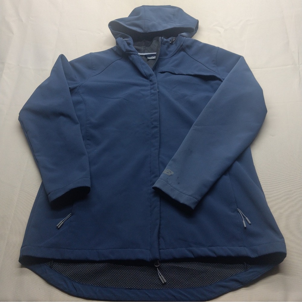 New Balance Soft Shell Jacket Womens Large Blue Hooded Windbreaker Outdoor Zip